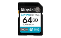 Kingston Technology Canvas Go! Plus 64GB SDXC Canvas Go Plus Gen4 200MB/s C10 UHS-I U3 V30 Memoria Flash 64 GB SDXC 200 MB/s 100 MB/s