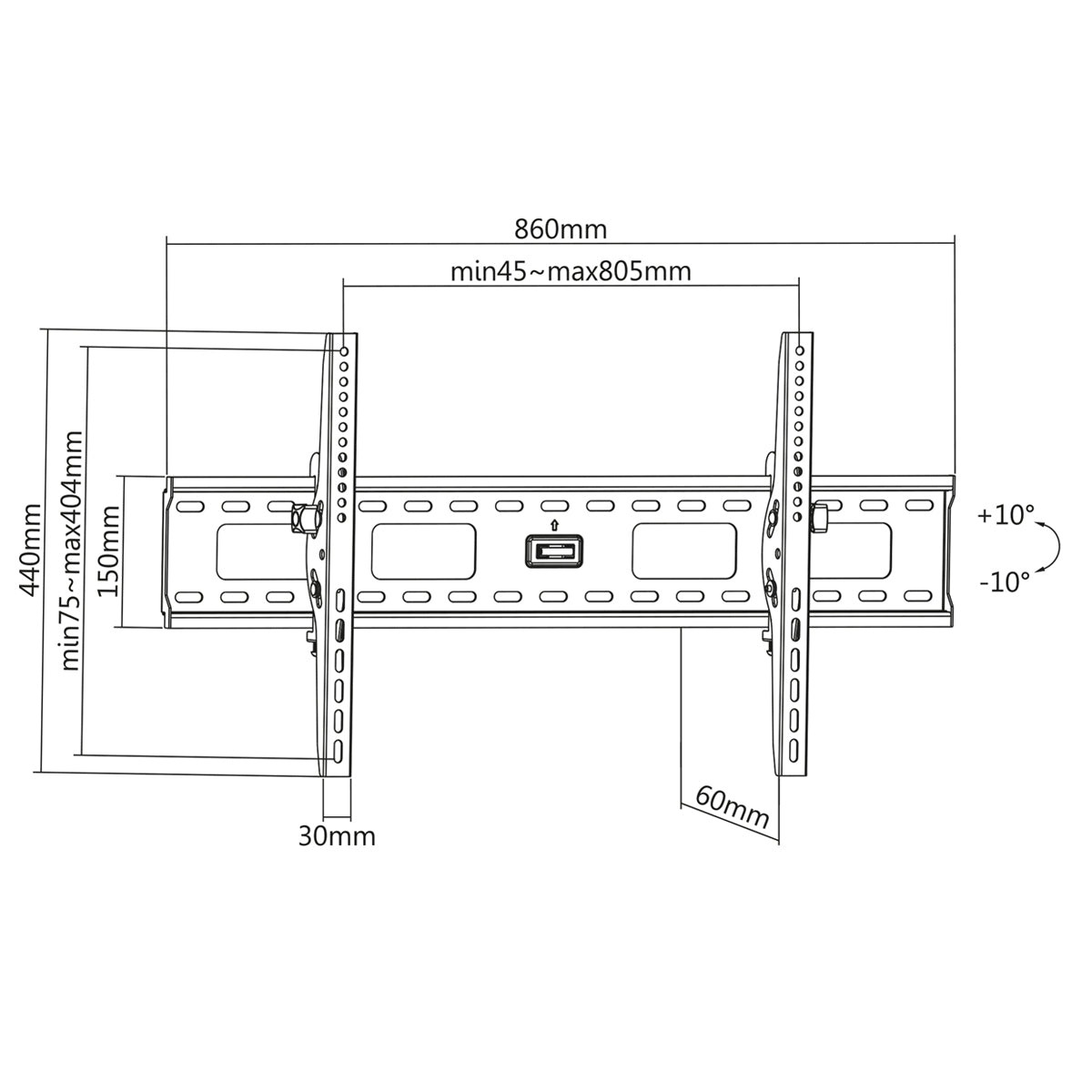 Manhattan Soporte de pared para TV/monitores (Inclinable), para pantallas de 37" a 75", Compatibilidad VESA: de 200x200 a 800x400 mm (verifique las dimensiones de los cuatro orificios de montaje traseros), carga máxima 75 kg, negro Monitor negro