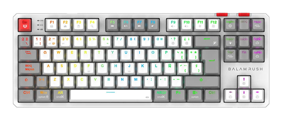 Balam Rush Level Pro GK990 teclado Juego RF inalámbrico + bluetooth QWERTY Español Gris, Blanco, Interruptor mecánico, L