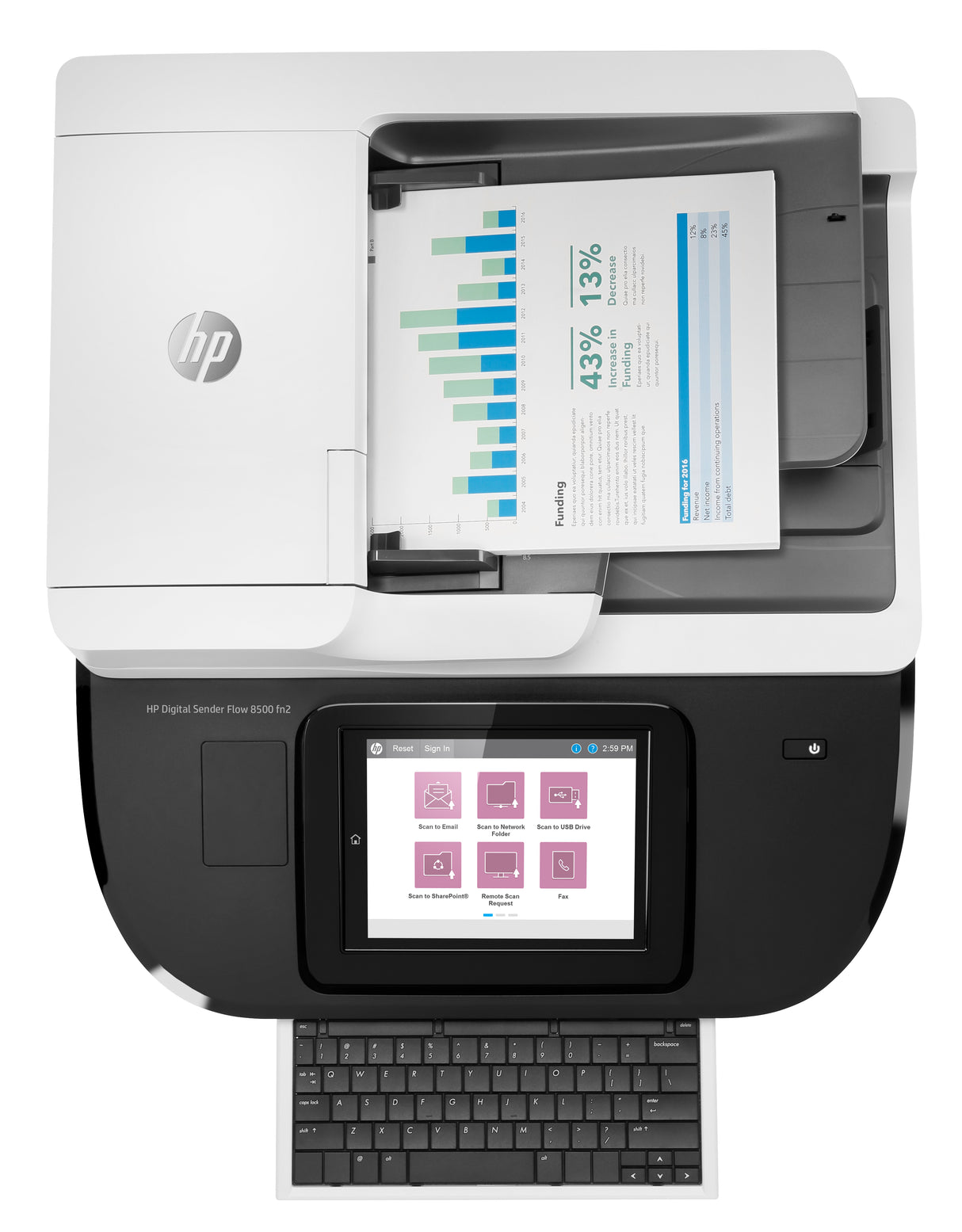 HP Digital Sender Flow 8500 fn2 Escáner de cama plana, LCD, Tocar, CSV