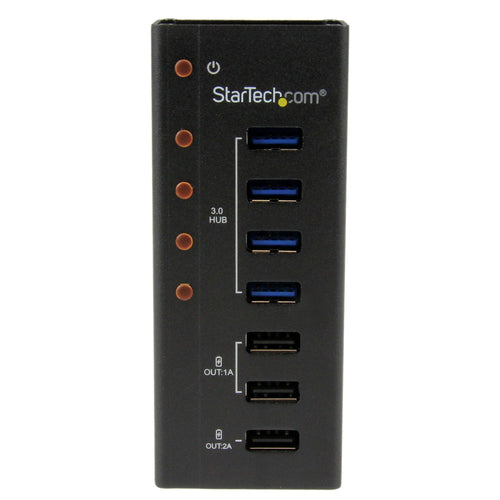 StarTech.com Hub Concentrador USB 3.0 (5Gbps) de 4 Puertos y 3 Puertos de Carga USB ( 2x 1A y 1x 2A) - Ladrón con Carcas