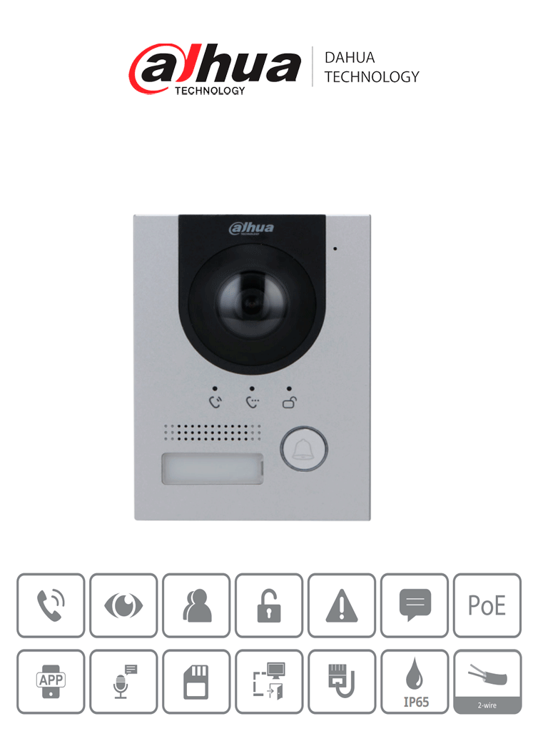 Dahua Videoportero IP DHI-VTO2202F-P, 2 MP, IP65, Visión Nocturna, PoE