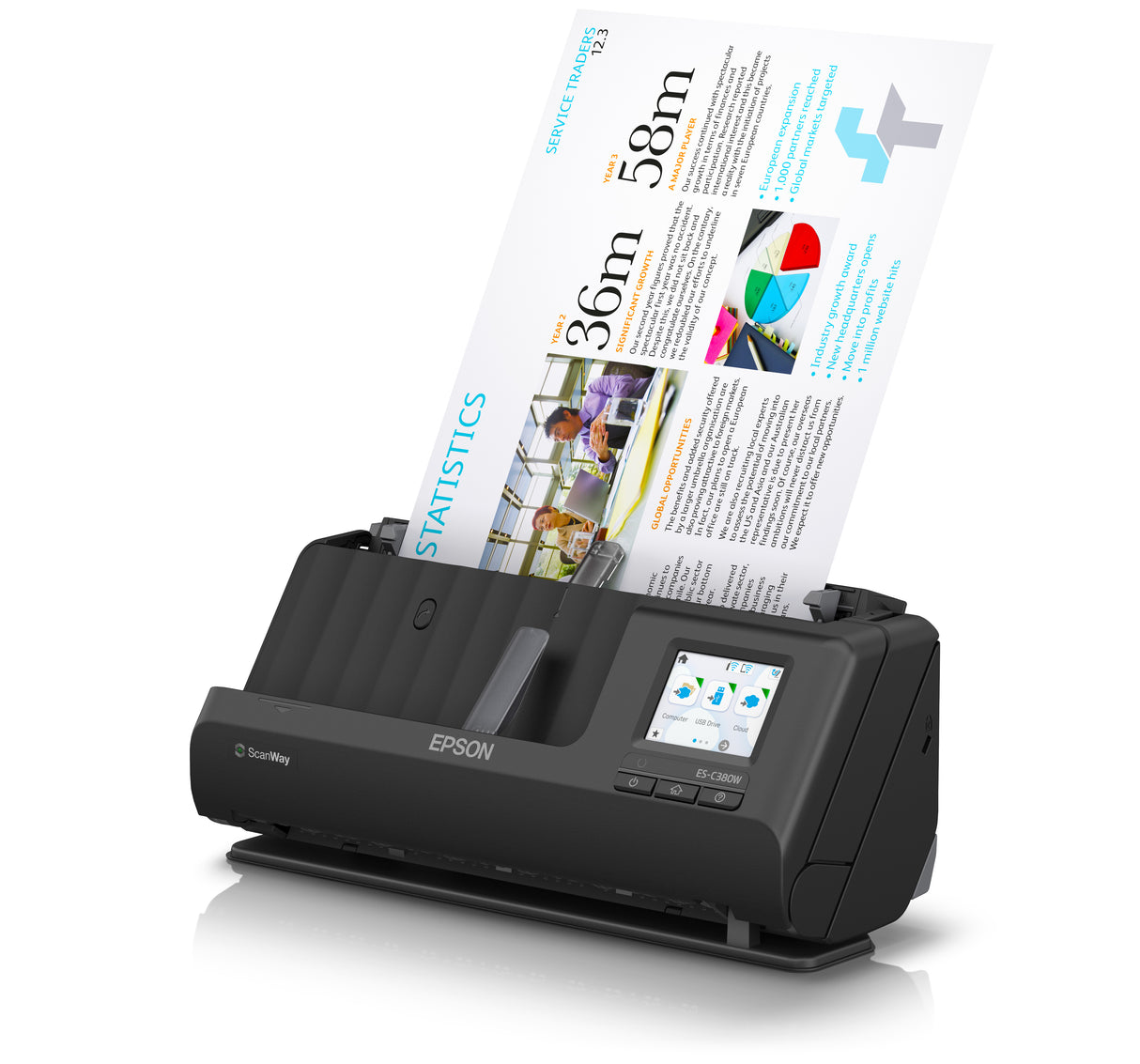 Epson ES-C380W ADF + Escáner de alimentación de hojas 600 x 600 DPI A4 Negro, 215.9 x 5588 mm, 30 Bit, 24 Bit