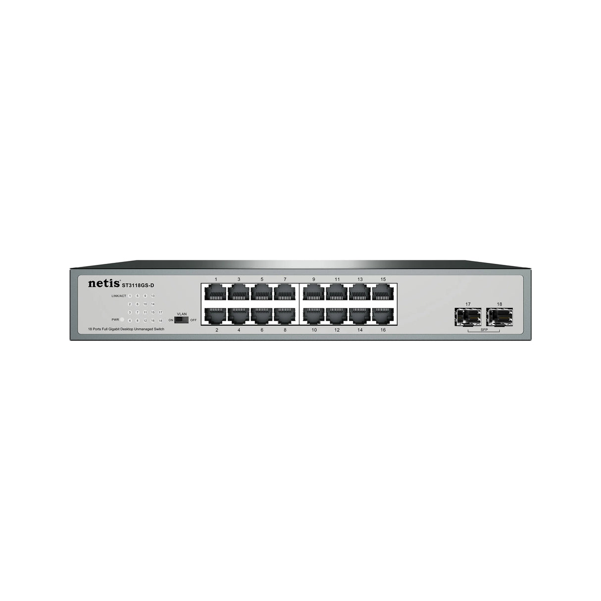 Netis System 18 Port Gigabit Ethernet Switch No administrado Gigabit Ethernet (10/100/1000) Gris, Bidireccional completo