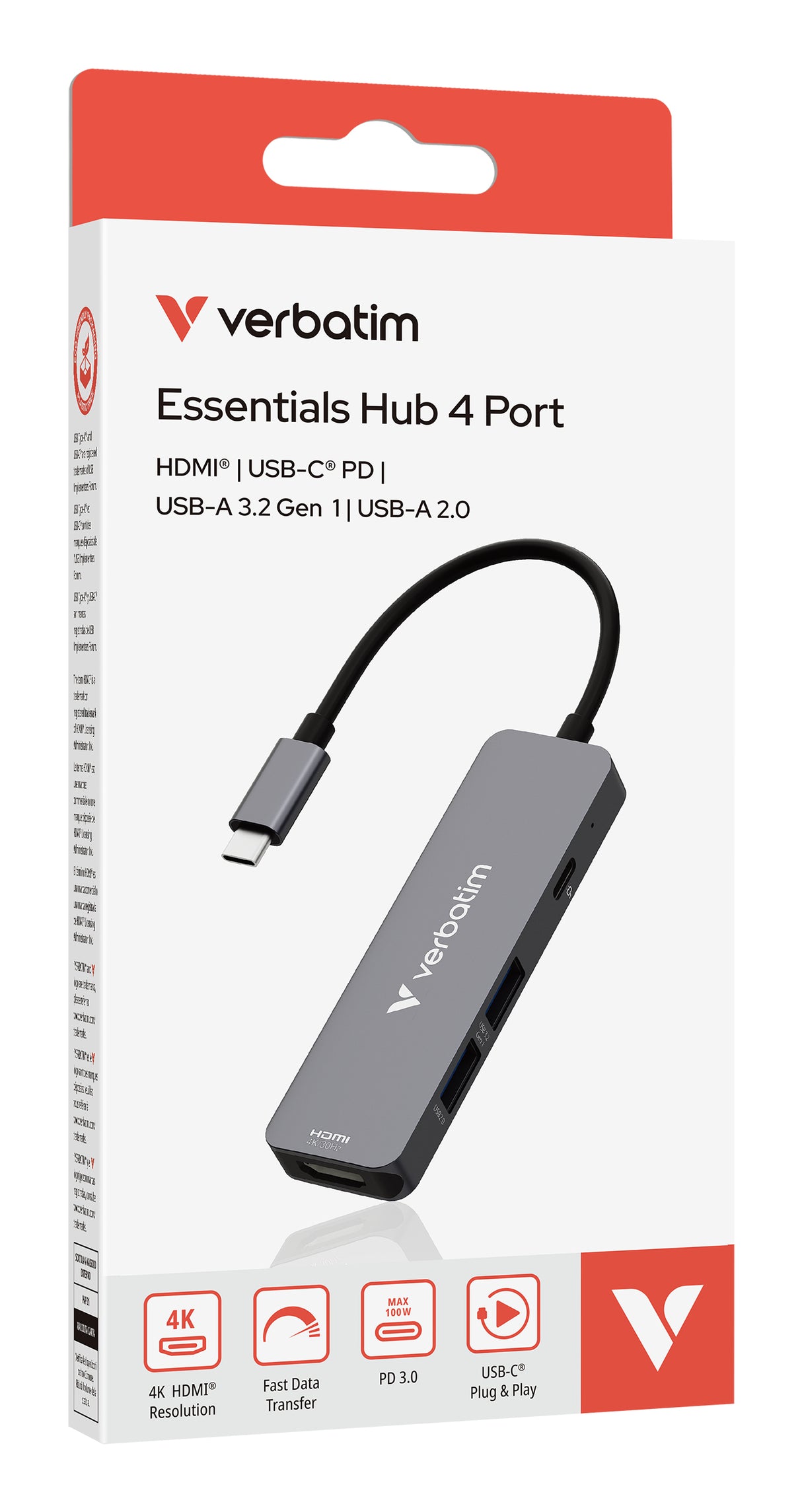 Verbatim 32155 hub de interfaz USB 3.2 Gen 1 (3.1 Gen 1) Type-C 5000 Mbit/s Gris
