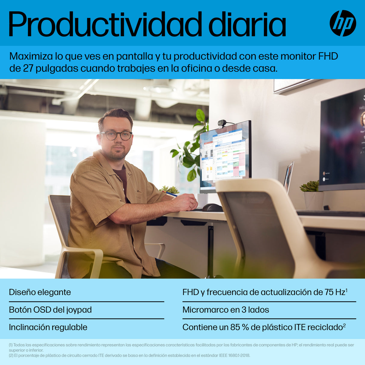 HP Monitor FHD HP P27h G5 Monitor 68,6 cm (27") 1920 x 1080 Pixeles Full HD LCD Negro
