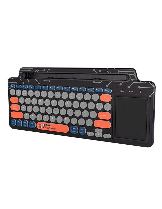 Teclado Techzone Cyber Negro c/ Naranja y Azul conexión inalámbrica dual c/TouchPad Bluetooth