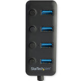 StarTech.com Hub Ladrón USB 3.0 4 Puertos - USB-A a USB 3.0 Tipo A con Interruptores Individuales de Encendido/Apagado -