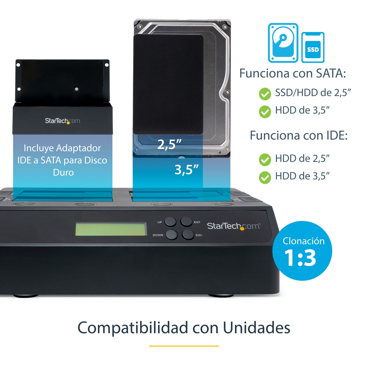 StarTech.com Clonador Borrador Autónomo USB 3.0 / eSATA a SATA de 4 Bahías para Discos Duros y SSDs 1:3 - Docking Statio
