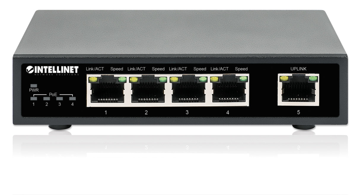 Intellinet Commutateur réseau (switch) Gigabit Ethernet PoE+ 5 ports, 4 ports PoE PSE, compatible IEEE 802.3at/af, budge