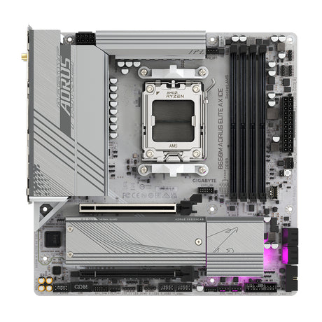 GIGABYTE B650M AORUS ELITE AX ICE Placa base - AMD Ryzen serie 9000, VRM de 12+2+2 fases, hasta 8000 MHz DDR5 (OC), 1xPCIe 5.0 + 1xPCIe 4.0 M.2, LAN 2,5 GbE, WIFI 6E, USB 3.2 Gen 2x2 placas base AMD Zócalo AM5 Zócalo AM5 DDR5-SDRAM