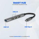 CONCENTRADOR HUB VORAGO HU-200 4 PUERTOS USB SLIM TIPO C