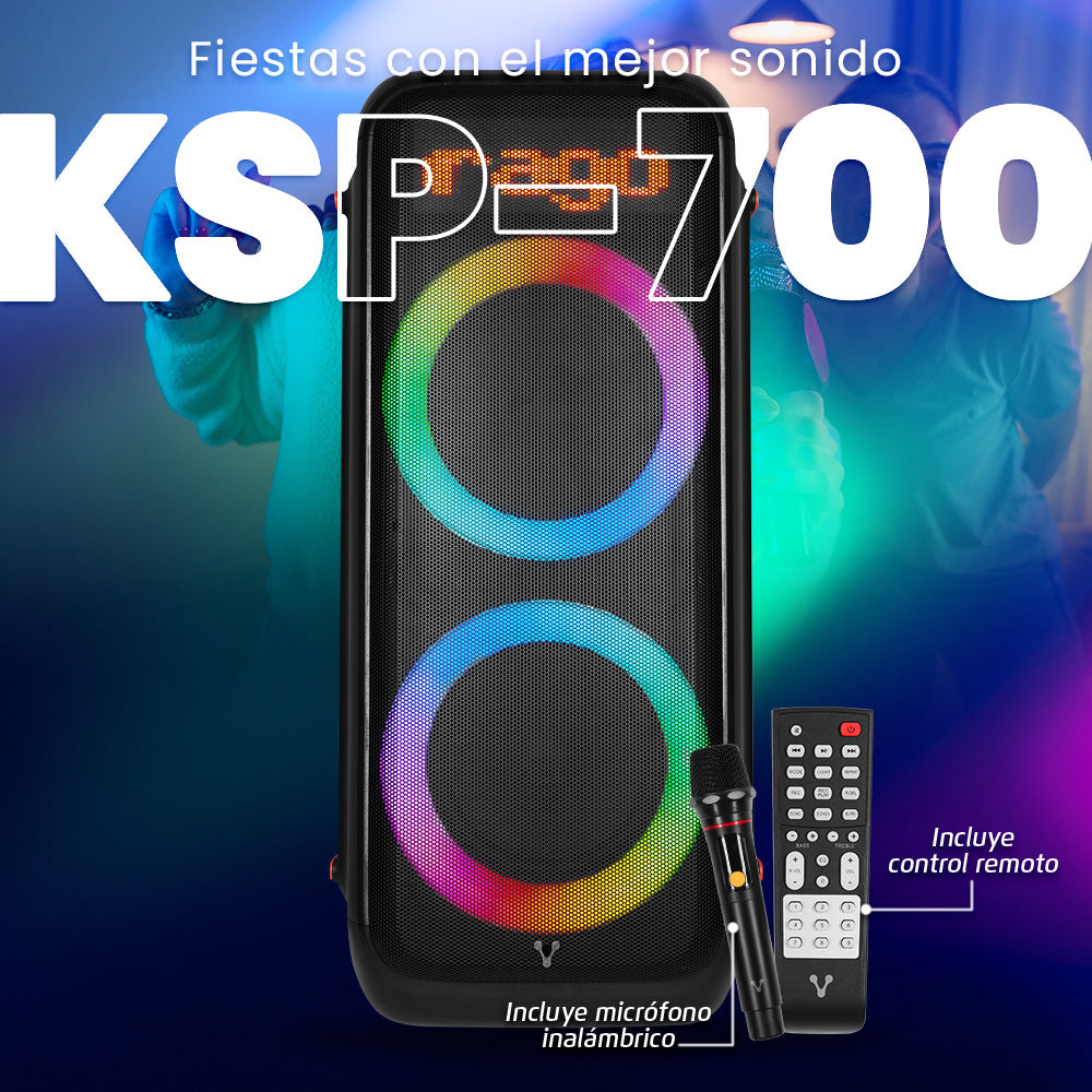 Vorago KSP-700 altavoz portátil y para fiesta Altavoz portátil estéreo Negro, Inalámbrico, Rectángulo, Botones