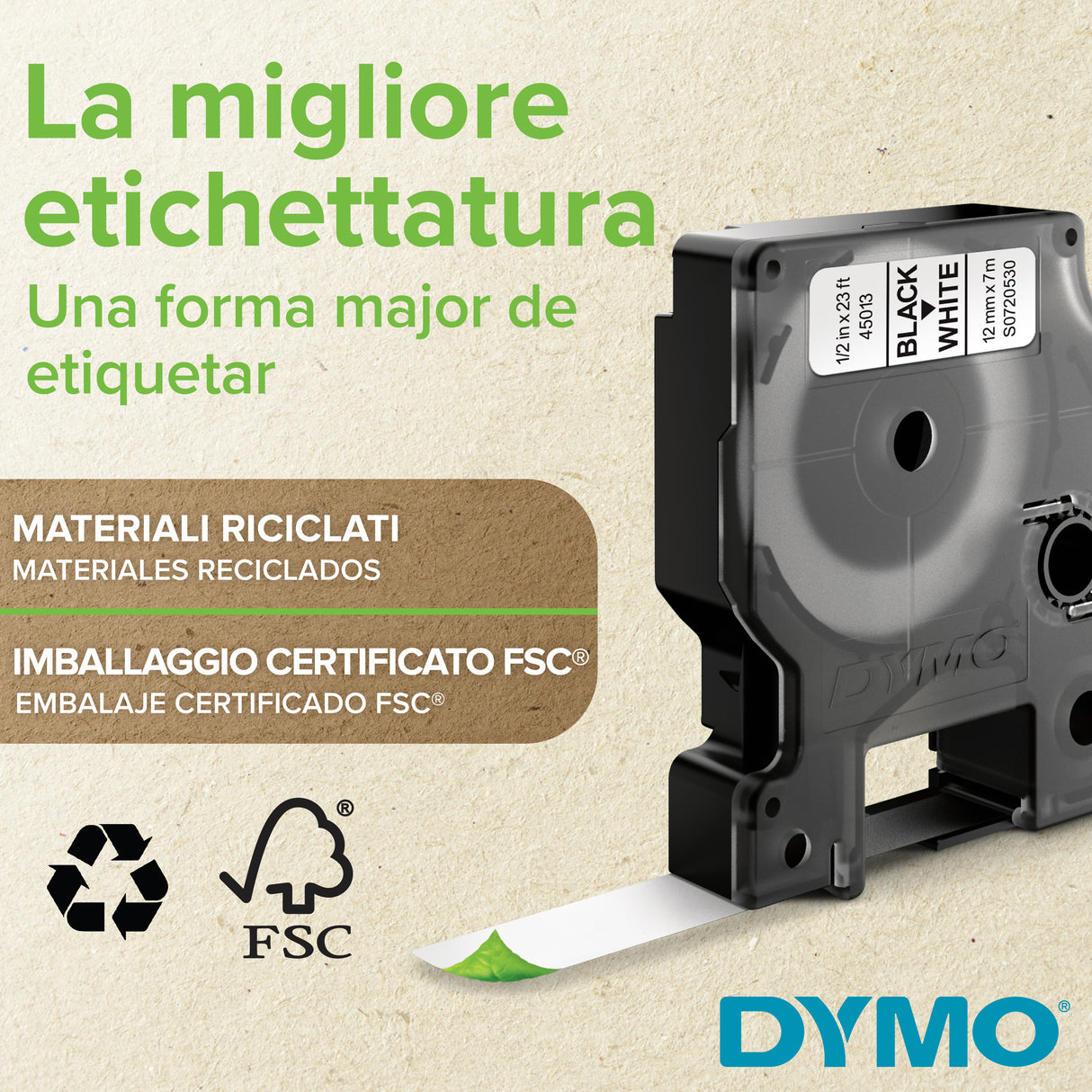 DYMO D1 etiquetas auténticas | impresión negra sobre fondo blanco | 12 mm × 7 m | etiquetas autoadhe