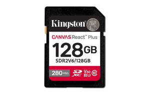 Kingston Technology 128GB Canvas React Plus SDXC UHS-II 280R/100W U3 V60 for Full HD/4K Memorias flash 128 GB SDXC Negro