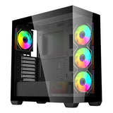 Gabinete Gamer Mid Tower Xzeal ATX Panel Der. Vidrio + Metal 2xUSB1.0 + 1xUSD3.0 + 3.5 mm + 4 ARGB Fans + 1 HUB Negro