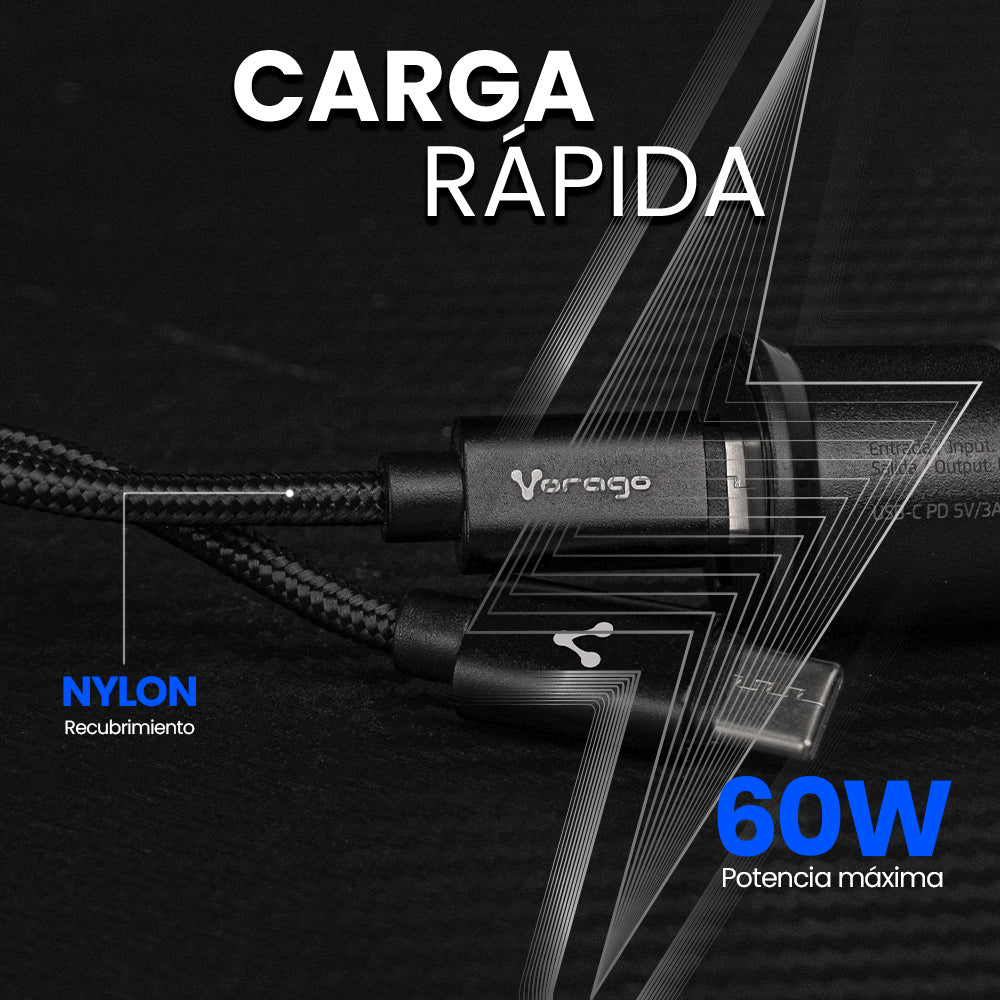 Vorago CAB-124-BK cable de transmisión Negro 1 m USB C