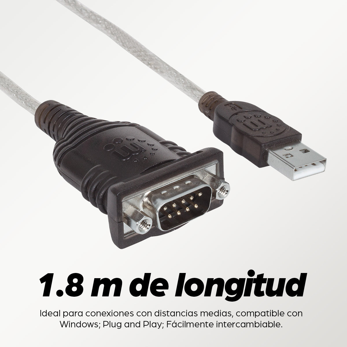 Manhattan Convertidor de USB a Puerto Serial Cable Negro 1,8 m USB Serial/COM/RS232/DB9