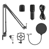 Kit de micrófono de condensador XZ-260 con filtro anti-pop soporte de brazo Conexión USB Negro
