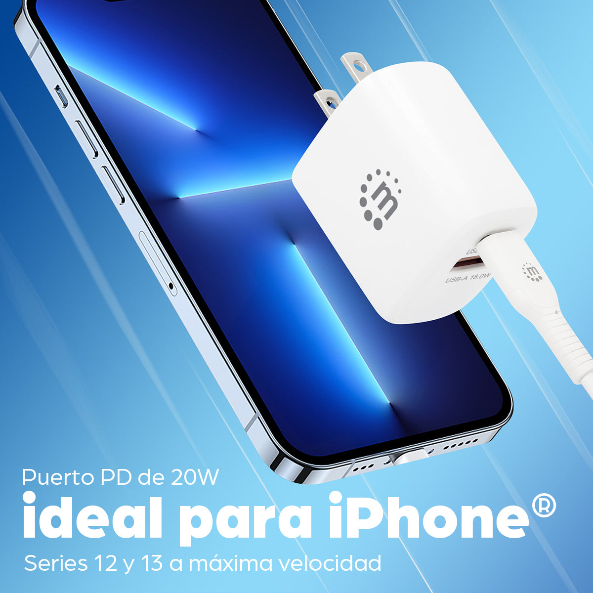 Manhattan 406291 adaptador e inversor de corriente Interior 20 W Blanco, Universal, 100 - 240 V