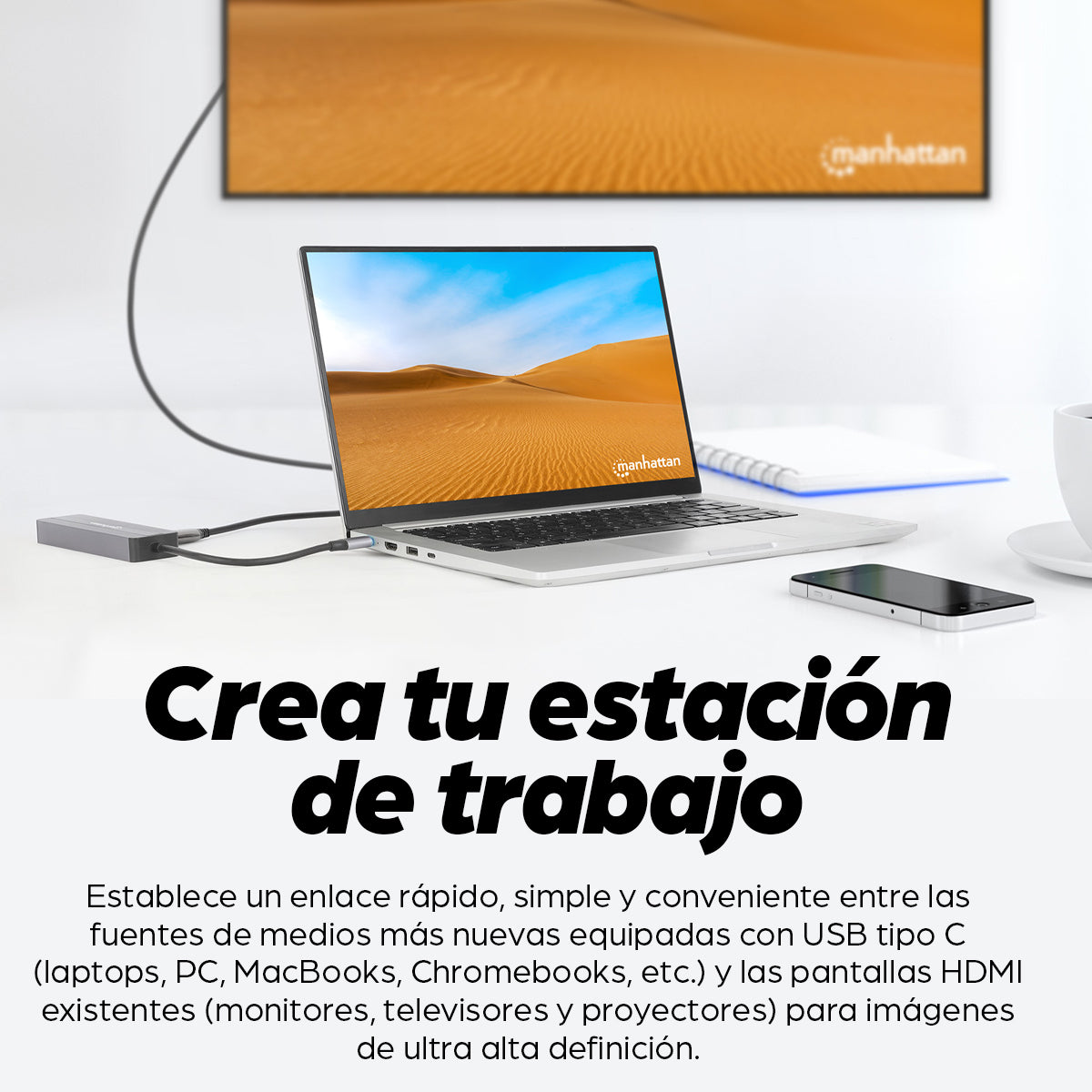 Manhattan 153928 Laptop Alámbrico USB 3.2 Gen 1 (3.1 Gen 1) Type-C 2 1