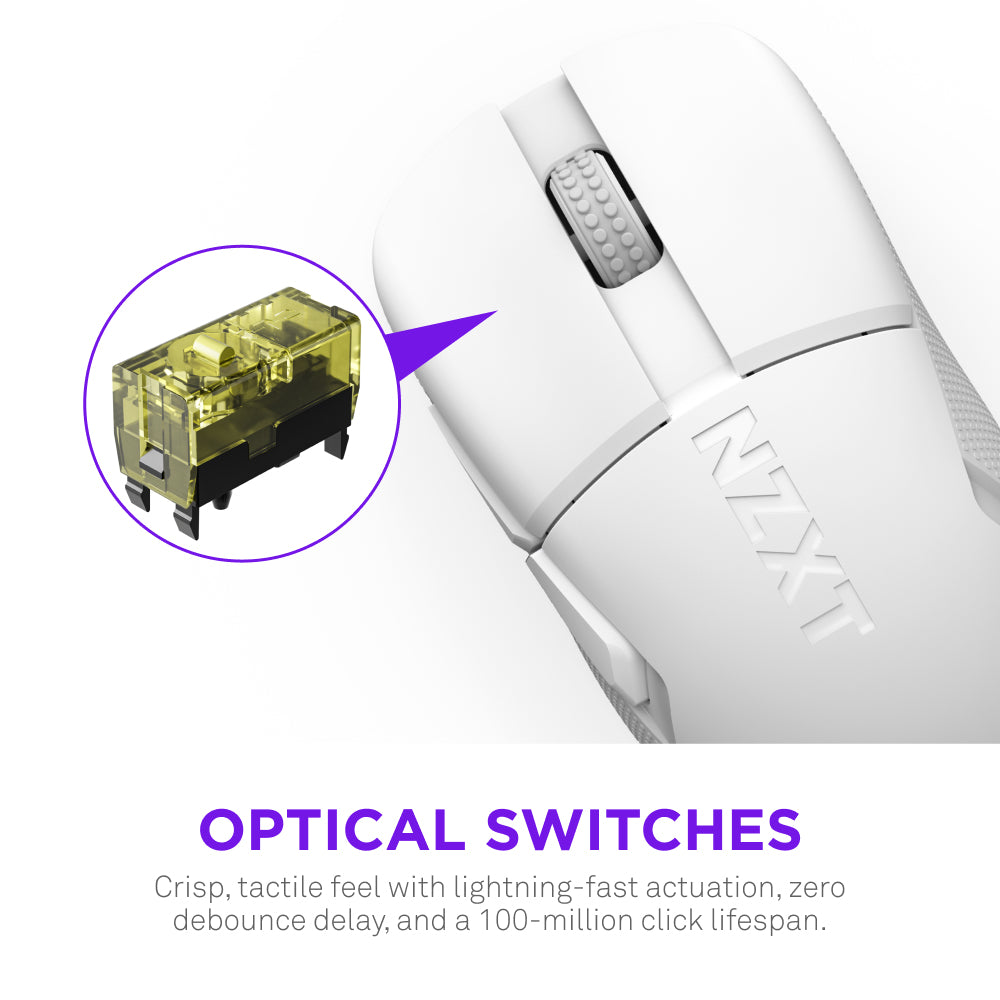 NZXT MS-101NW-02 ratón Juego Diestro RF inalámbrico Óptico 26000 DPI, Blanco