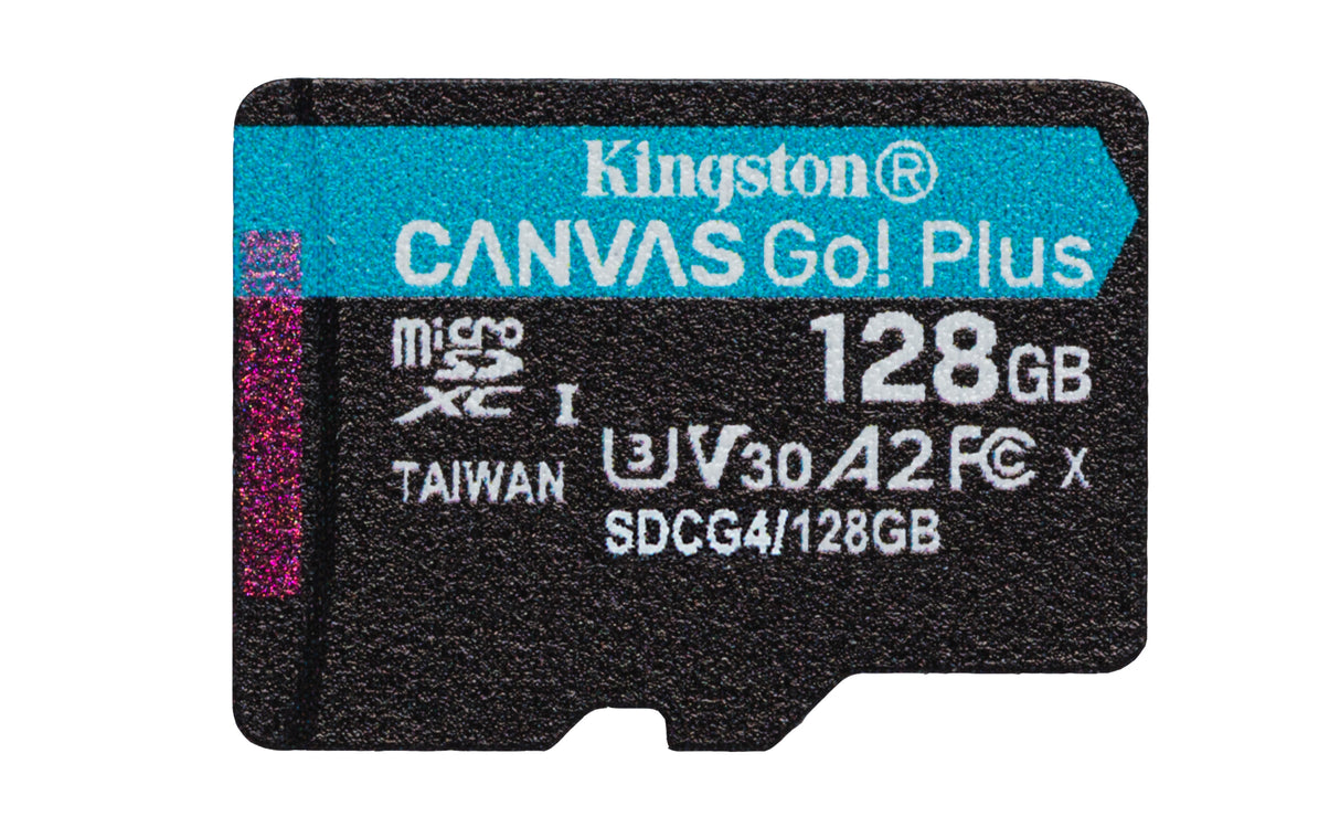 Kingston Technology Tarjeta microSDXC Canvas Go Plus Gen4 de 128 GB, 200 MB/s, A2 U3 V30 y adaptador Memoria Flash 128 GB MicroSD 200 MB/s 100 MB/s