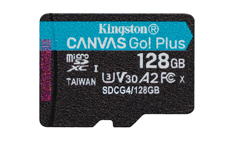 Kingston Technology Tarjeta microSDXC Canvas Go Plus Gen4 de 128 GB, 200 MB/s, A2 U3 V30 y adaptador Memoria Flash 128 GB MicroSD 200 MB/s 100 MB/s