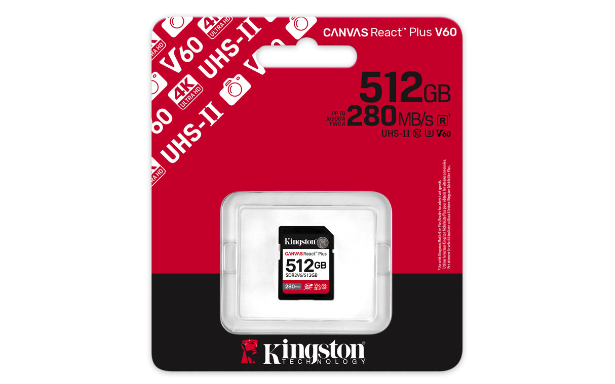 Kingston Technology Canvas React Plus Memoria Flash 512 GB SDXC 280 MB/s 150 MB/s