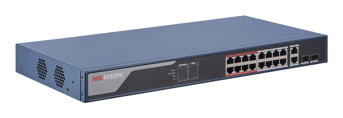 Switch PoE+ / Monitoreable / 16 puertos 10/100 Mbps PoE+ / 2 Puertos 1000 Mbps Uplink / 2 Puertos SFP de Uplink / Config