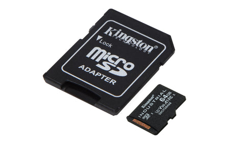 Kingston Technology Tarjeta 64GB microSDXC Industrial C10 A1 pSLC + adaptador SD Memoria Flash 64 GB MicroSDXC 100 MB/s 80 MB/s