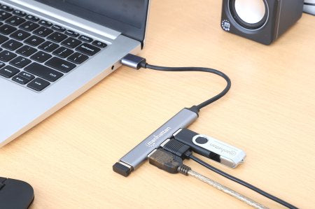 Manhattan Hub USB-A de 4 puertos, 4x USB-A (1x 5 Gbps USB 3.0 + 3x 480 Mbps USB 2.0), Alimentado por USB (no requiere alimentación externa), aluminio hubs de interfaz USB 3.2 Gen 1 (3.1 Gen 1) Type-A USB 2.0 3 1