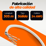 BOBINA INT CAT 5e UTP 305M SOLIDA COLOR GRIS 100% COBRE