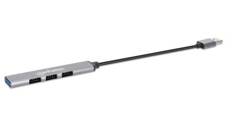 Manhattan Hub USB-A de 4 puertos, 4x USB-A (1x 5 Gbps USB 3.0 + 3x 480 Mbps USB 2.0), Alimentado por USB (no requiere alimentación externa), aluminio hubs de interfaz USB 3.2 Gen 1 (3.1 Gen 1) Type-A USB 2.0 3 1