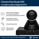 HP Poly Cámara inteligente Poly Studio E60 4K con zoom óptico de 12 aumentos y MPTZ Cámaras de videoconferencia 8 MP 8 M