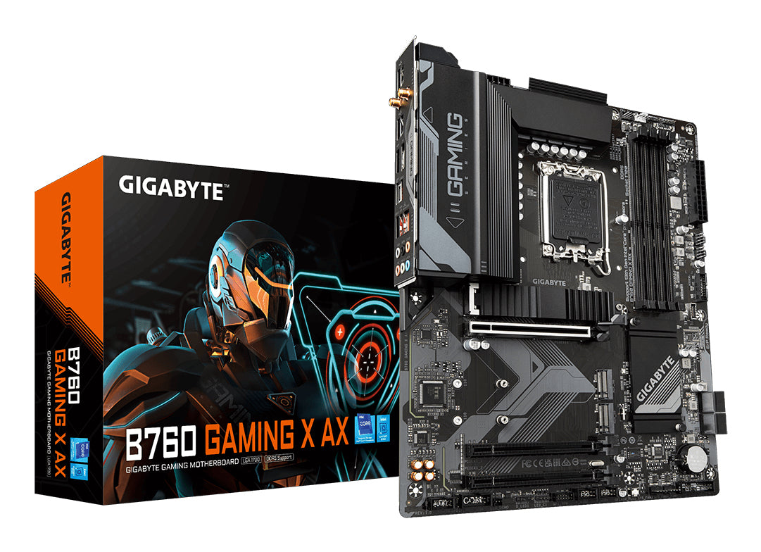 GIGABYTE B760 GAMING X AX Placa Base - Compatible con procesadores Intel Core de 14ª generación, VRM digital de 8+1+1 fases, hasta 7600MHz DDR5 (OC), 3x PCIe 4.0 M.2, Wi-Fi 6E, 2.5GbE LAN, USB 3.2 Gen 2 placas base Intel LGA 1700 LGA 1700 DDR5-SDRAM