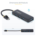 StarTech.com Hub USB-C de 4 Puertos - Ladrón USB Tipo C a 4 Puertos USB-A - Alimentado por el Bus - USB 3.0 de 5Gbps - H