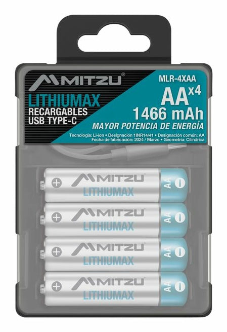 MITZU MLR-4XAA pila de uso doméstico Batería recargable AA Litio, 4 pieza(s), 1466 mAh