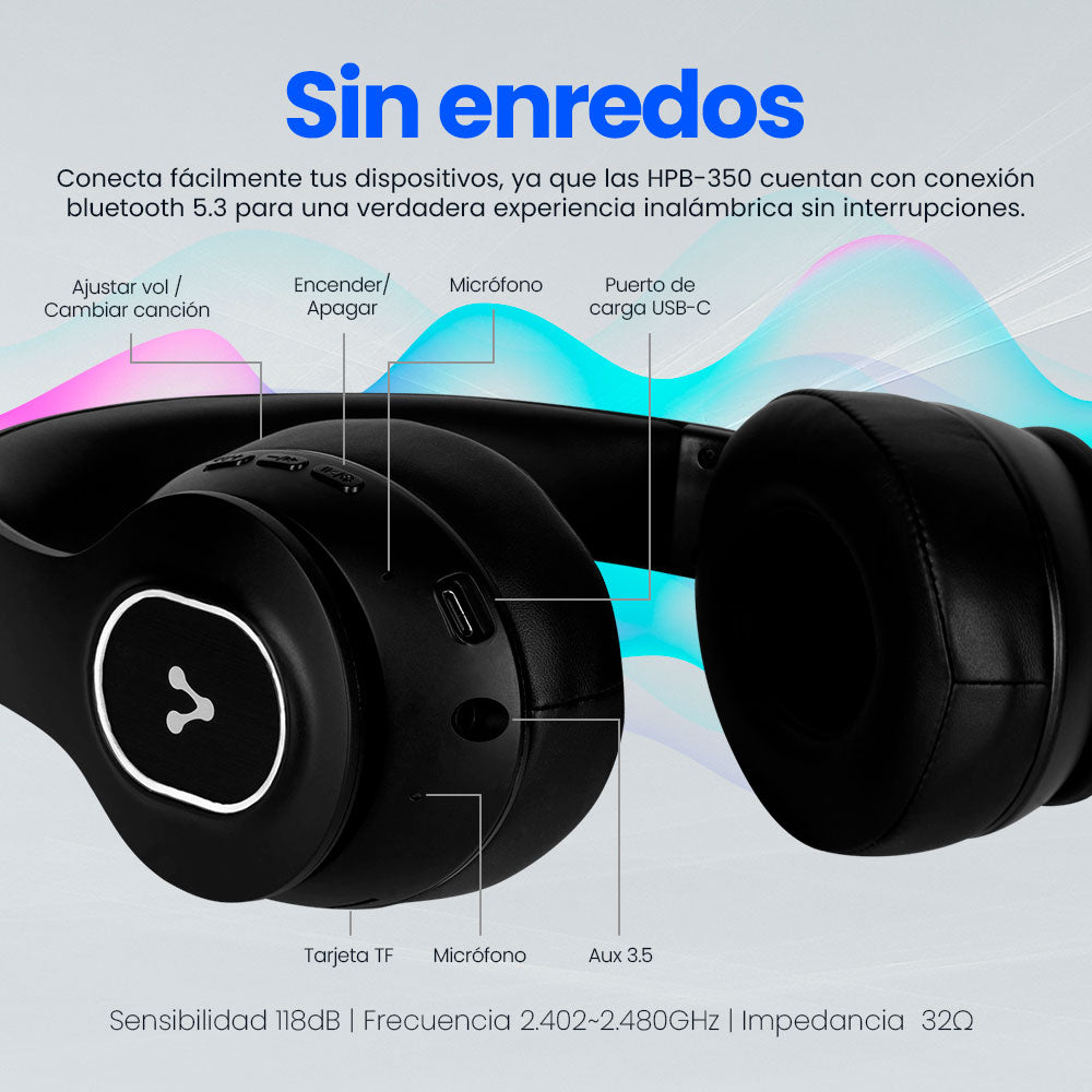 Vorago HPB-350 auricular y casco Auriculares Inalámbrico Diadema Llamadas/Música USB Tipo C Bluetoot