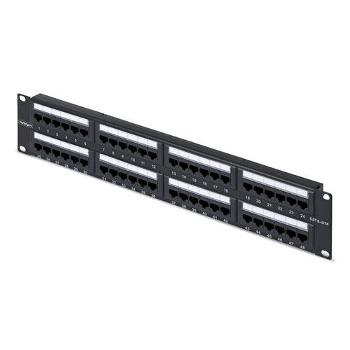 StarTech.com Panel de Parcheo 2U de 48 Puertos Cat6 RJ45 de Montaje en Rack de Servidores - UTP -Tipo 110 Punch Down - P