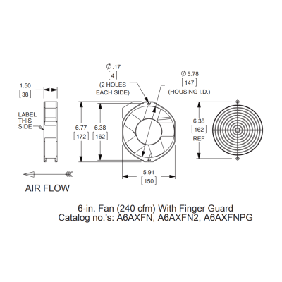 A6AXFNGQ - Hoffman Ventilador Axial Compacto / 6 Pulgadas (152 mm) / 115 VAC A6AXFNGQ