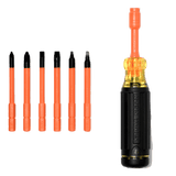 32306-INS - Destornillador Aislado 6-en-1 Auto-Lock / Aislado 1000V CAT III / Almohadilla de agarre / Almacenamiento de brocas integrado / Bits Philips #1 #2 / Sl