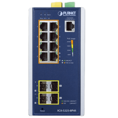 IGS-5225-8P4S - PLANET IGS-5225-8P4S switch Gestionado L2+ Gigabit Ethernet (10/100/1000) Energía sobre Ethernet (PoE) Azul, Plata