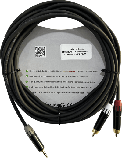 CMC220AS-TP-2RM-5-YBG1 - Cosmiconn Cable Audio 3.5mm a 2 RCA / Diferenciador Blanco y Rojo / Conectores Negros