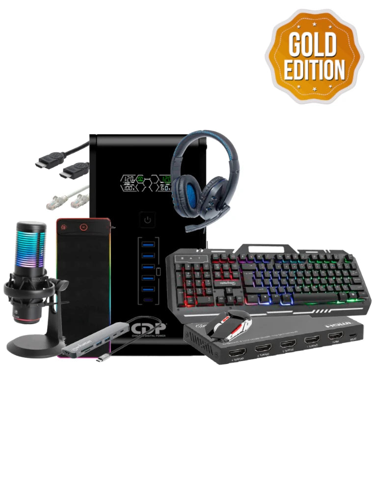 Chicago Digital Power Kit Gamer Gold 1500VA, 900W, Mousepad 80x30cm, Inalámbrico