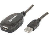 Manhattan Cable alargador USB-A a USB-A activo, 20 m, macho a hembra, 480 Mbps (USB 2.0), encadenable, repetidor integrado, negro, 3 años de garantía, equivalente a USB2AAEXT20M Cable USB 2.0 USB A USB A Macho