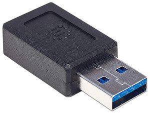 Adaptador convertidor Manhattan USB-A a USB-C, velocidad 10 Gbps, color negro