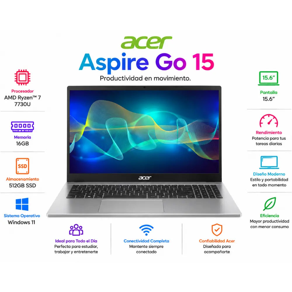 Acer Aspire Go 15 AG15-42P-R917 Ryzen™ 7 7730U 512GB SSD 16GB 15.6" (1920x1080) WIN11 SILVER