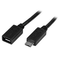 StarTech.com Cable de 50cm Micro USB de Extensión - Macho a Hembra Cable USB 2.0 Micro-USB B Micro-USB B Macho