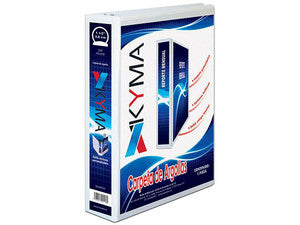 Carpeta de vinil Kyma, 1.5", tamaño carta. Color Blanco, 100 hojas, resistente al agua.